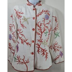 VTG Draper's & Damon's White Red Gold Metallic Embroidered Jacket XL Elegant
